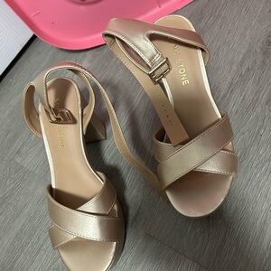 Sun + Stone Metallic Strappy Heels
